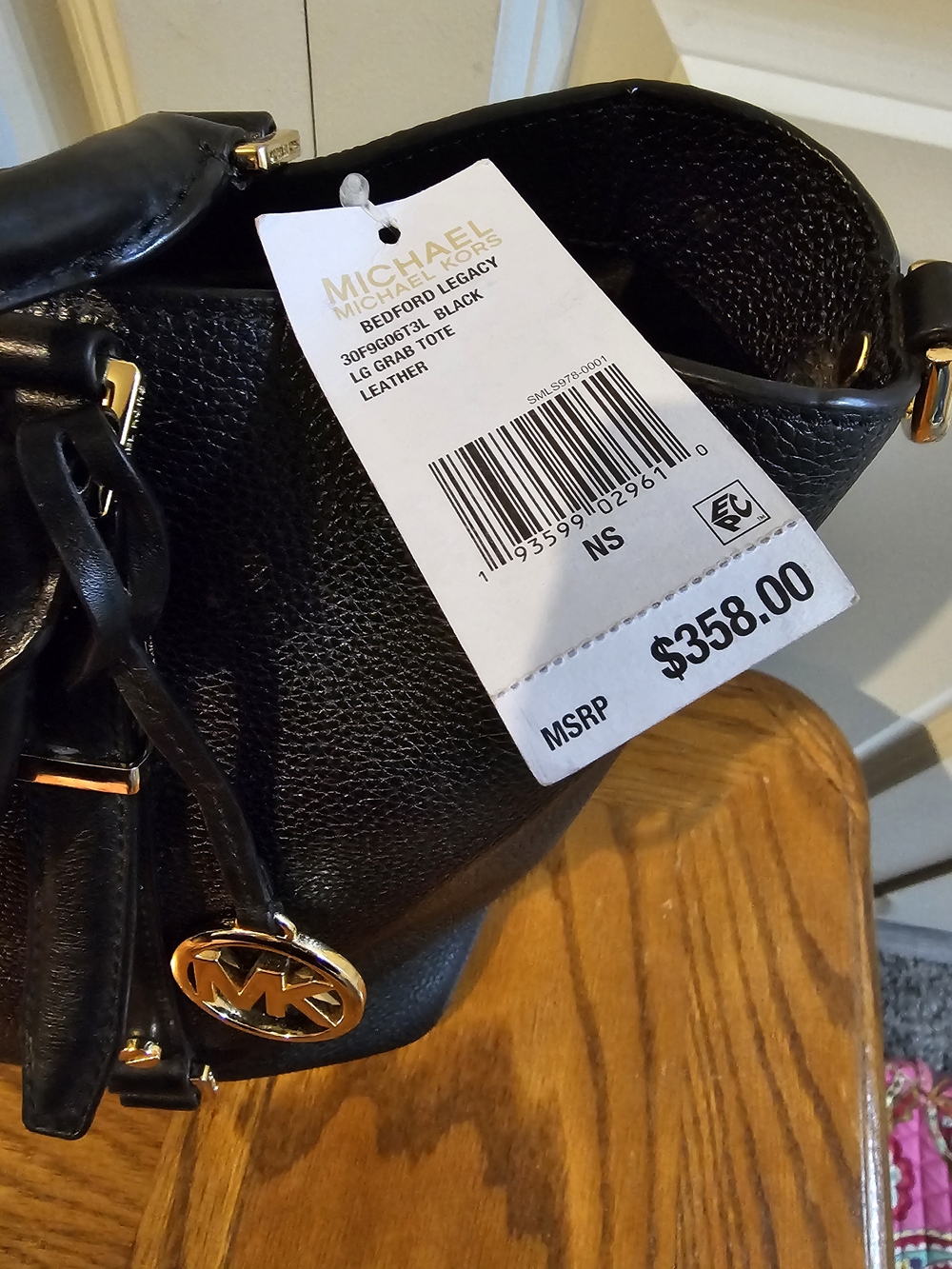 Michael Kors Black Pebbled Leather Tote with Gold MK Charm NWT - Picture 2 of 9